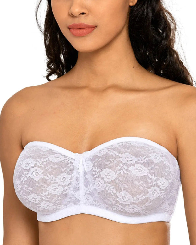 Women's No Padding Strapless Lace Bra Underwire Multiway See-Through
