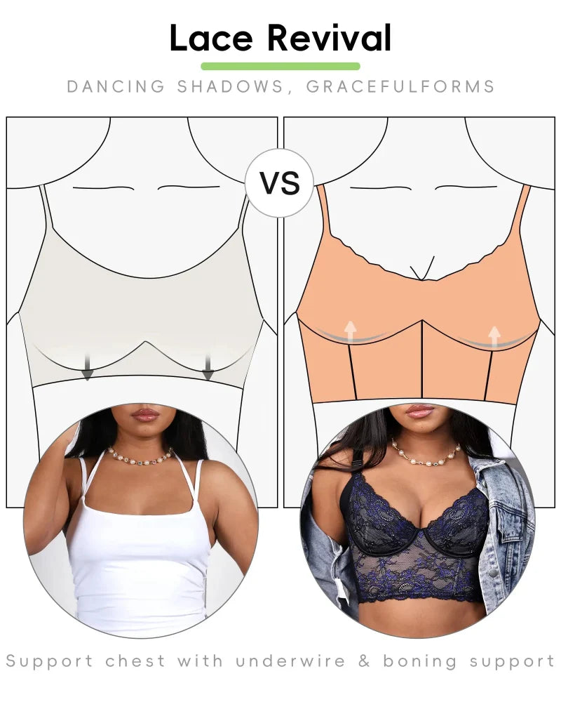 Plus Size Sexy Lace Bustier Bra – Deep V Corset Top with Comfortable Minimizer Fit
