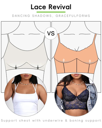Plus Size Sexy Lace Bustier Bra – Deep V Corset Top with Comfortable Minimizer Fit