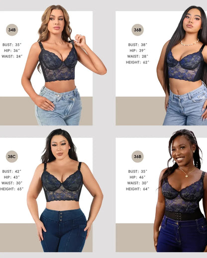 Plus Size Sexy Lace Bustier Bra – Deep V Corset Top with Comfortable Minimizer Fit
