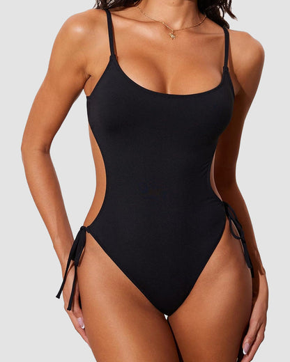 Scoop Neck Backless One Piece Swimsuit – Adjustable Straps, Fully Lined