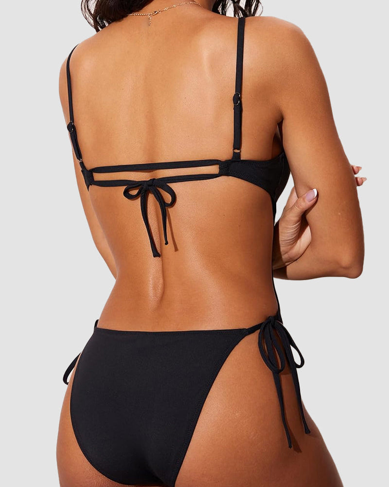 Scoop Neck Backless One Piece Swimsuit – Adjustable Straps, Fully Lined