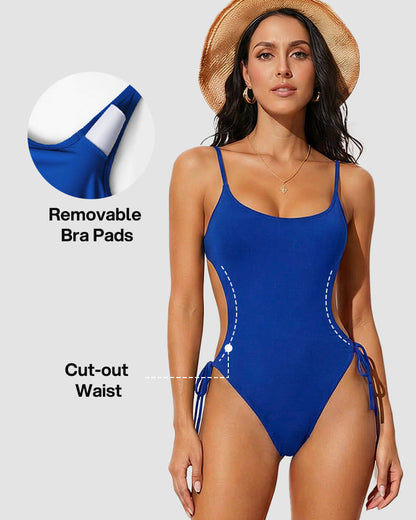 Scoop Neck Backless One Piece Swimsuit – Adjustable Straps, Fully Lined