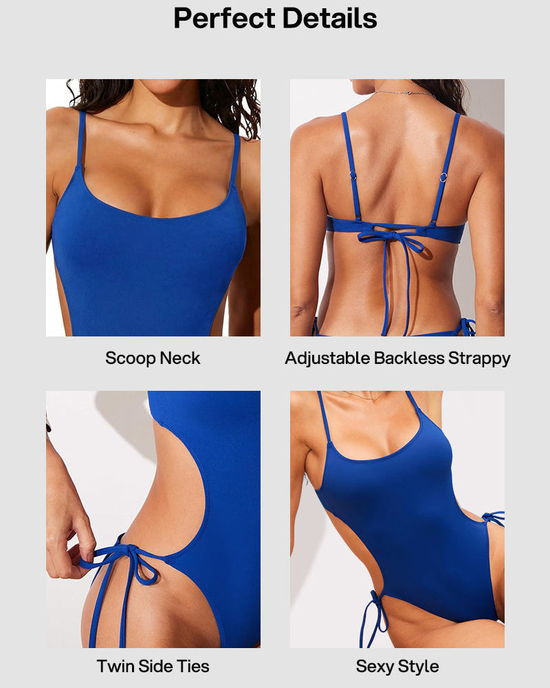 Scoop Neck Backless One Piece Swimsuit – Adjustable Straps, Fully Lined