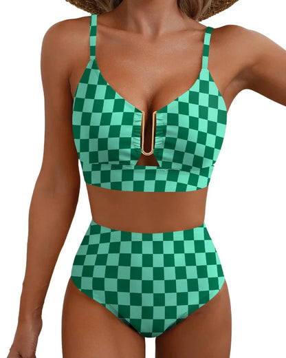 2 Piece Tummy Control  Bikini Set U-Wire Cutout Swimsuit