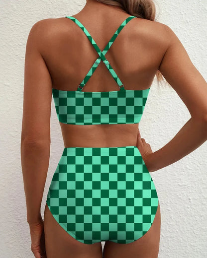 2 Piece Tummy Control  Bikini Set U-Wire Cutout Swimsuit