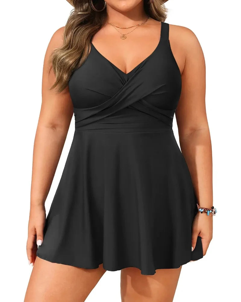 Plus Size Swim Dress - Two Piece Tankini Swimsuit Tummy Control Bathing Suit with Shorts