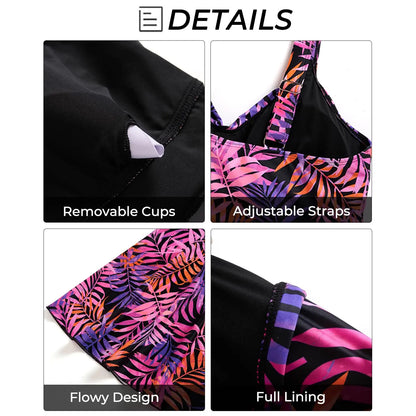 Plus Size Swim Dress - Two Piece Tankini Swimsuit Tummy Control Bathing Suit with Shorts