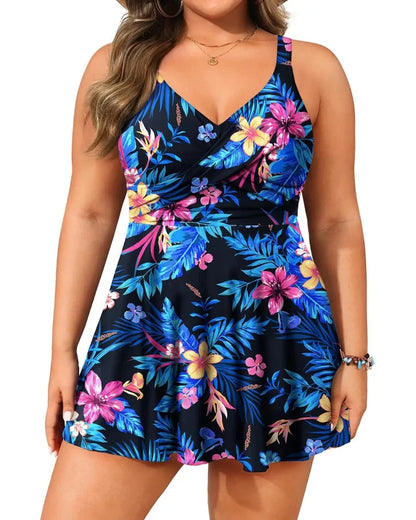 Plus Size Swim Dress - Two Piece Tankini Swimsuit Tummy Control Bathing Suit with Shorts