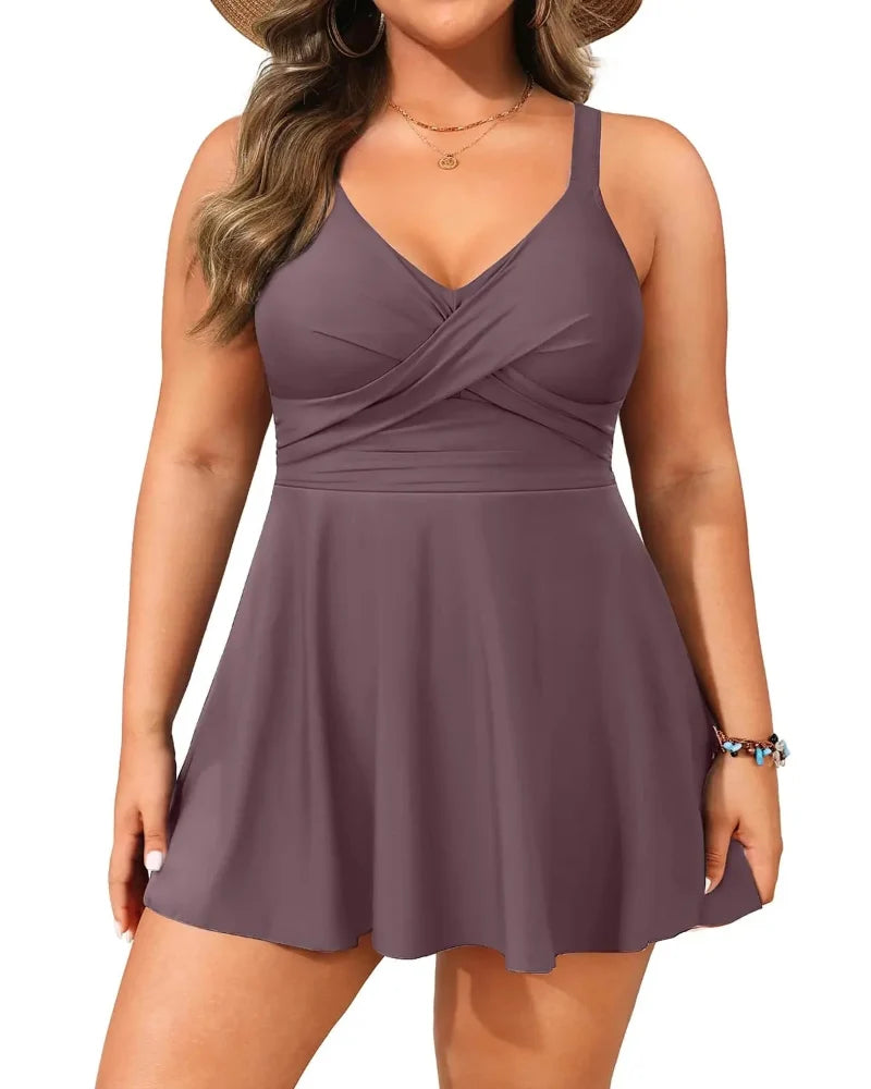 Plus Size Swim Dress - Two Piece Tankini Swimsuit Tummy Control Bathing Suit with Shorts