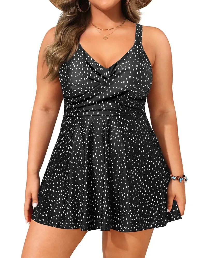 Plus Size Swim Dress - Two Piece Tankini Swimsuit Tummy Control Bathing Suit with Shorts