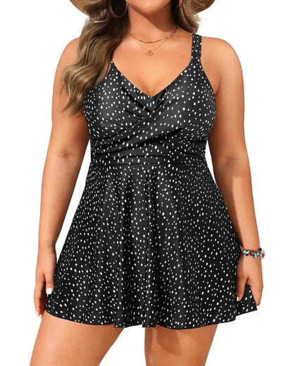 Plus Size Swim Dress - Two Piece Tankini Swimsuit Tummy Control Bathing Suit with Shorts
