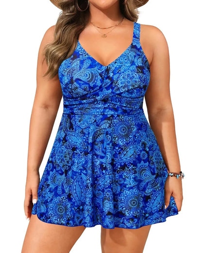 Plus Size Swim Dress - Two Piece Tankini Swimsuit Tummy Control Bathing Suit with Shorts