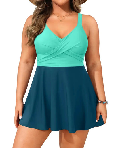 Plus Size Swim Dress - Two Piece Tankini Swimsuit Tummy Control Bathing Suit with Shorts