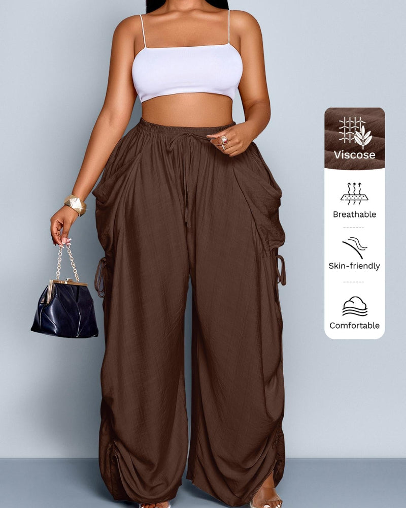 Women's Casual Loose-Fit Wide Leg Pants, All-Season Woven Fabric, Daily Commute