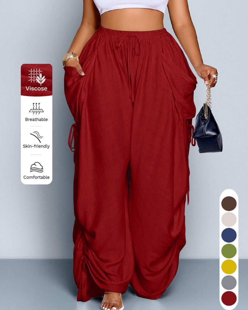 Women's Casual Loose-Fit Wide Leg Pants, All-Season Woven Fabric, Daily Commute