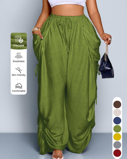 Women's Casual Loose-Fit Wide Leg Pants, All-Season Woven Fabric, Daily Commute