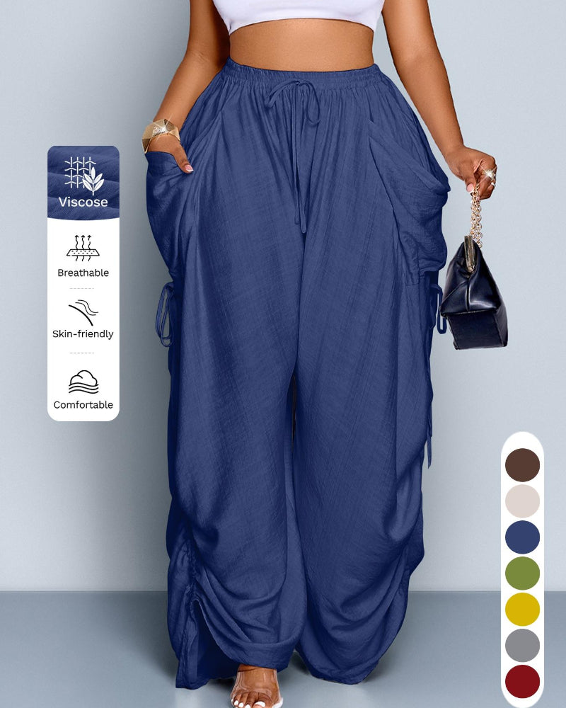 Women's Casual Loose-Fit Wide Leg Pants, All-Season Woven Fabric, Daily Commute