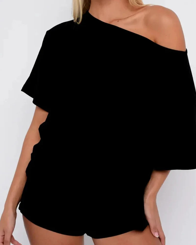 Women’s Two Piece Lounge Set Off Shoulder Top and Shorts