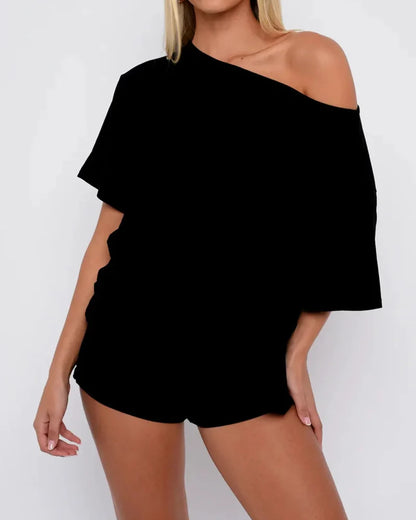 Women’s Two Piece Lounge Set Off Shoulder Top and Shorts