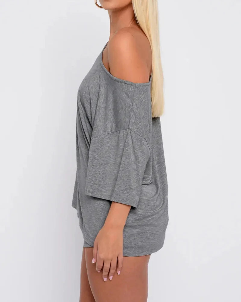 Women’s Two Piece Lounge Set Off Shoulder Top and Shorts