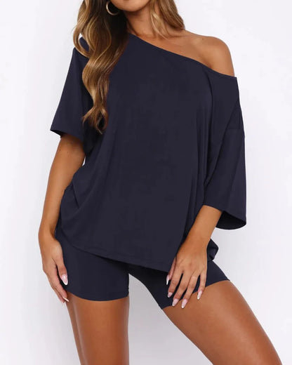 Women’s Two Piece Lounge Set Off Shoulder Top and Shorts