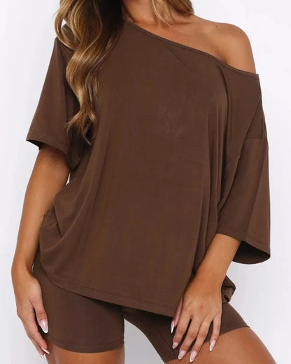 Women’s Two Piece Lounge Set Off Shoulder Top and Shorts