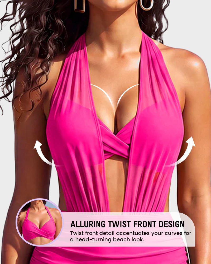 High-Waisted Mesh Bikini Set with Tummy Control Fit