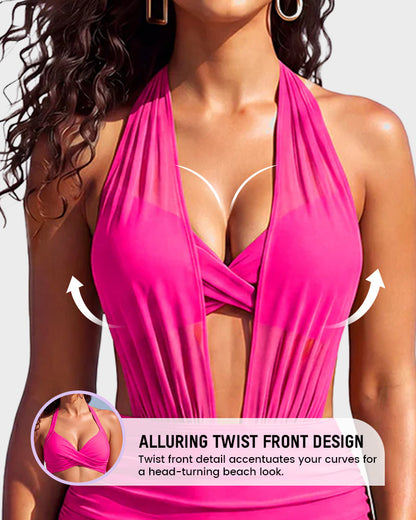 High-Waisted Mesh Bikini Set with Tummy Control Fit