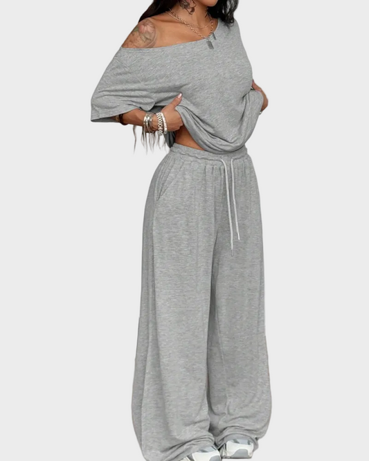 Women's Off-Shoulder Tee Wide-Leg Pants 2P Set