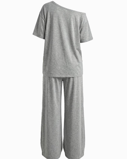 Women's Off-Shoulder Tee Wide-Leg Pants 2P Set