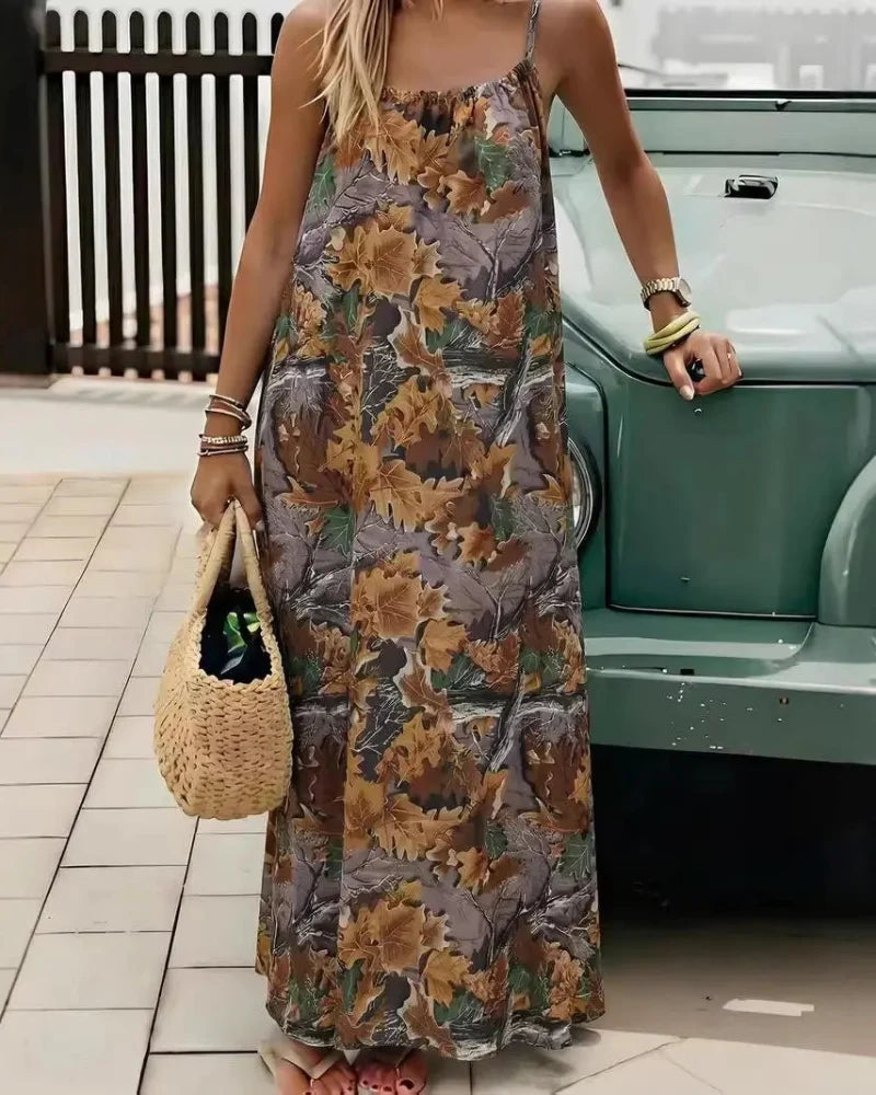 Women’s Backless Maxi Dress Leopard and Stripe Print Sleeveless Summer Dress