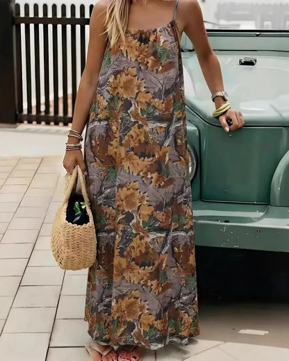Women’s Backless Maxi Dress Leopard and Stripe Print Sleeveless Summer Dress