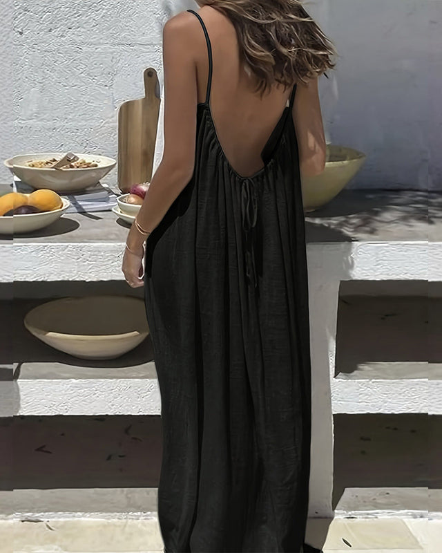 Women’s Backless Maxi Dress Leopard and Stripe Print Sleeveless Summer Dress