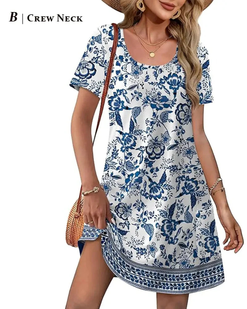 Summer 2026 Women’s V-Neck Casual Short Sleeve Dress Beach Wedding Vacation Wear