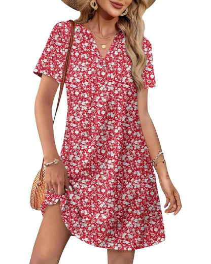 Summer 2026 Women’s V-Neck Casual Short Sleeve Dress Beach Wedding Vacation Wear