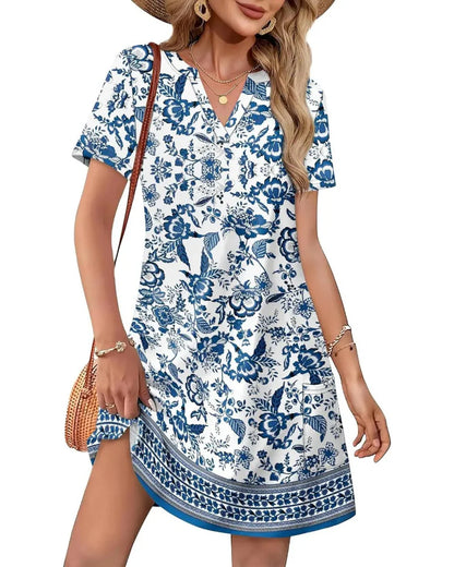 Summer 2026 Women’s V-Neck Casual Short Sleeve Dress Beach Wedding Vacation Wear