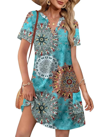 Summer 2026 Women’s V-Neck Casual Short Sleeve Dress Beach Wedding Vacation Wear