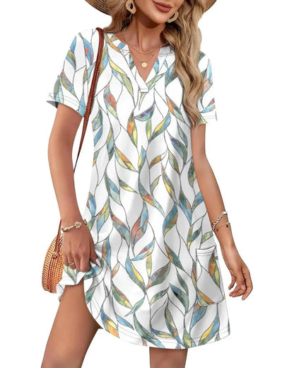 Summer 2026 Women’s V-Neck Casual Short Sleeve Dress Beach Wedding Vacation Wear
