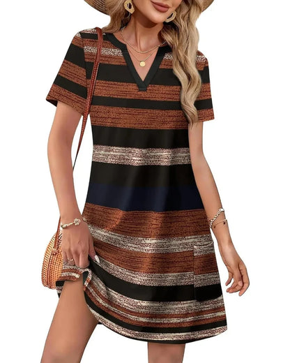 Summer 2026 Women’s V-Neck Casual Short Sleeve Dress Beach Wedding Vacation Wear