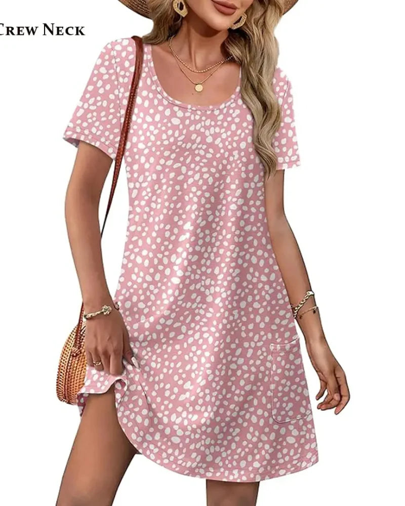 Summer 2026 Women’s V-Neck Casual Short Sleeve Dress Beach Wedding Vacation Wear