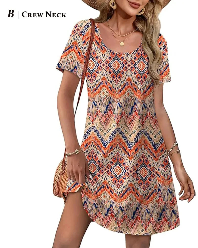 Summer 2026 Women’s V-Neck Casual Short Sleeve Dress Beach Wedding Vacation Wear