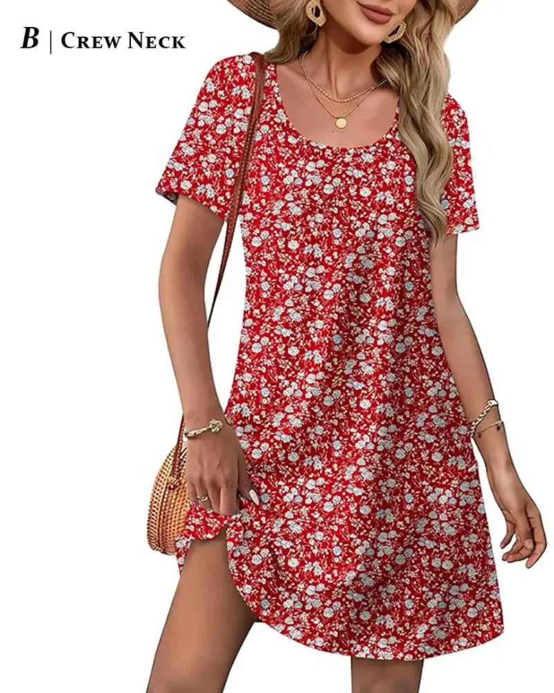 Summer 2026 Women’s V-Neck Casual Short Sleeve Dress Beach Wedding Vacation Wear