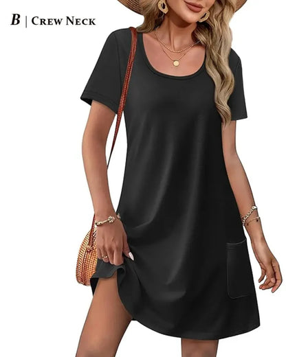 Summer 2026 Women’s V-Neck Casual Short Sleeve Dress Beach Wedding Vacation Wear