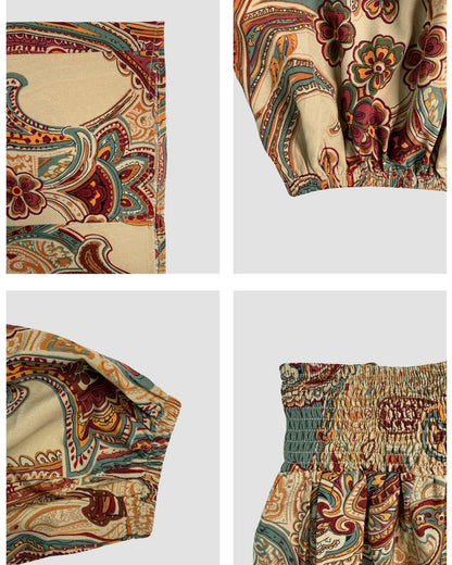 Women’s Paisley Summer Two-Piece Set, Off-Shoulder Top & Wide-Leg Pants