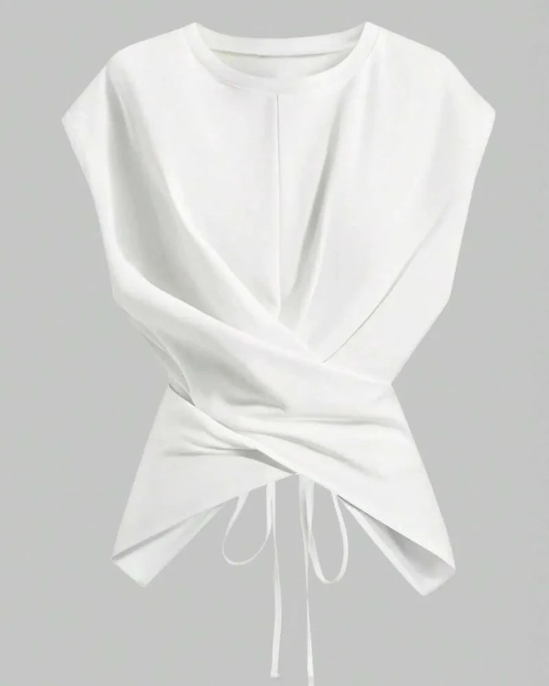 Women's Knit Round Neck Drop Shoulder Cross Back Top