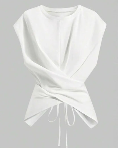Women's Knit Round Neck Drop Shoulder Cross Back Top