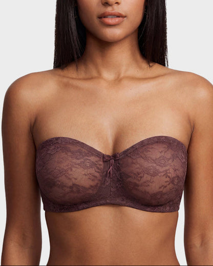 Women's No Padding Strapless Lace Bra Underwire Multiway See-Through