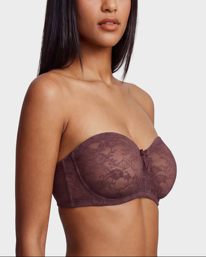 Women's No Padding Strapless Lace Bra Underwire Multiway See-Through