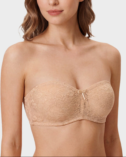 Women's No Padding Strapless Lace Bra Underwire Multiway See-Through